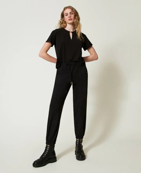 pantalon_de_jogging_en_mo_0.webp Pantalons De Jogging*TWINSET Milano Pantalon De Jogging En Molleton Avec Satin Noir