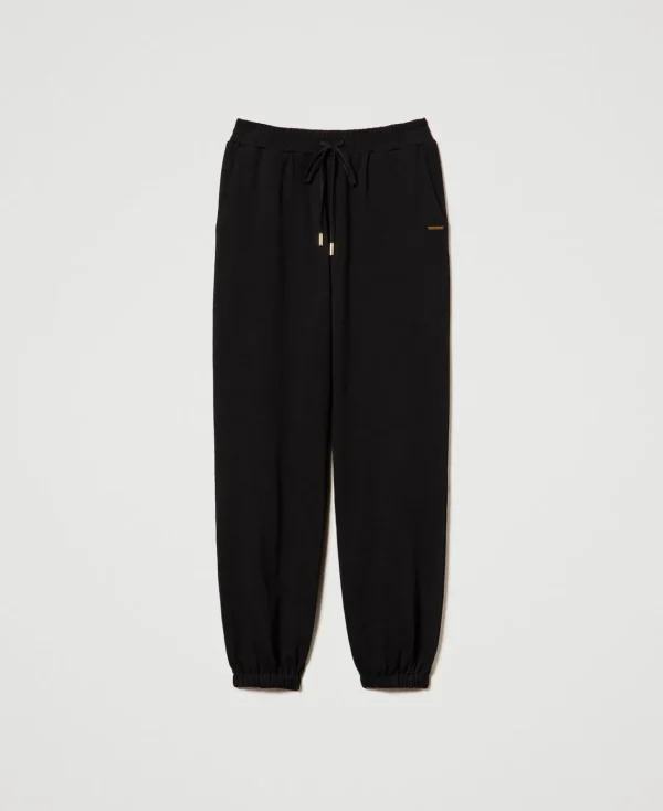 pantalon_de_jogging_en_mo_1.webp Pantalons De Jogging*TWINSET Milano Pantalon De Jogging En Molleton Avec Satin Noir