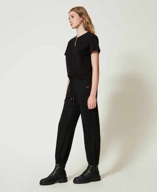 pantalon_de_jogging_en_mo_2.webp Pantalons De Jogging*TWINSET Milano Pantalon De Jogging En Molleton Avec Satin Noir