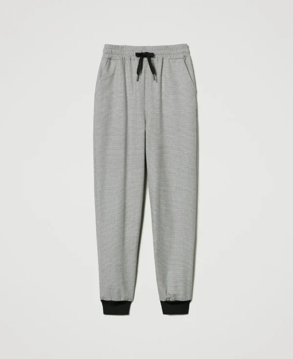 pantalon_de_jogging_en_pi_1.webp Pantalons De Jogging*TWINSET Milano Pantalon De Jogging En Pied-de-poule Petit Pied-de-Poule Noir/Blanc Neige