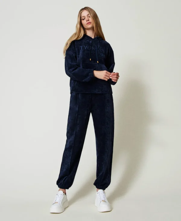 pantalon_de_jogging_en_ve_0.webp Pantalons De Jogging*TWINSET Milano Pantalon De Jogging En Velours Bleu Blackout