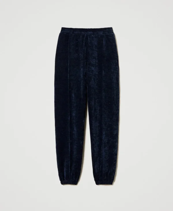 pantalon_de_jogging_en_ve_1.webp Pantalons De Jogging*TWINSET Milano Pantalon De Jogging En Velours Bleu Blackout