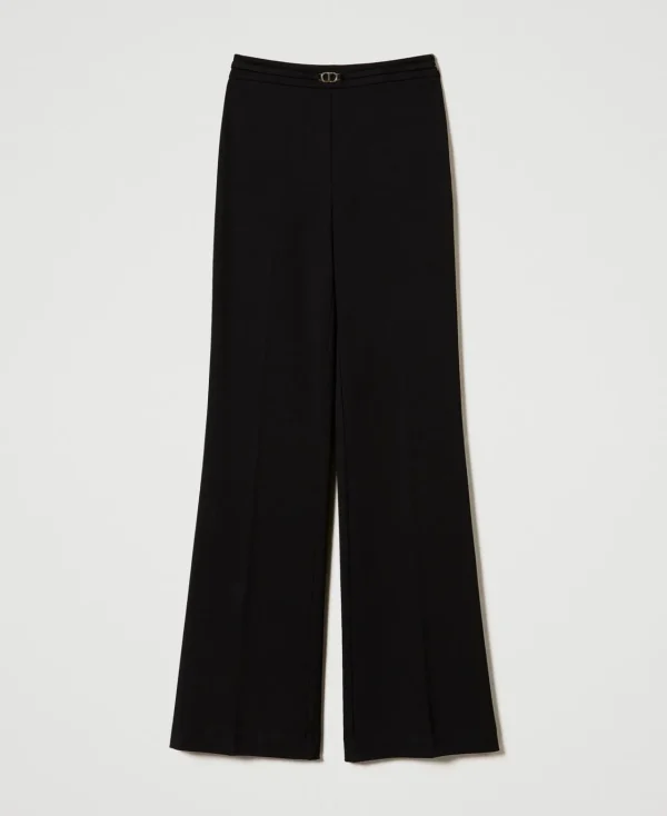 pantalon_droit_avec_bride_1.webp Pantalons Élégants | Pantalons Droits Et Cigarette*TWINSET Milano Pantalon Droit Avec Bride Oval T Noir