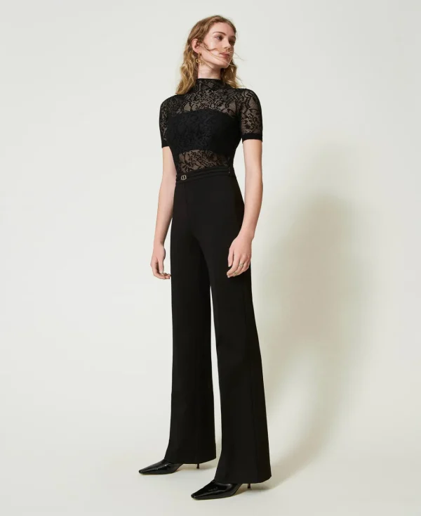 pantalon_droit_avec_bride_2.webp Pantalons Élégants | Pantalons Droits Et Cigarette*TWINSET Milano Pantalon Droit Avec Bride Oval T Noir