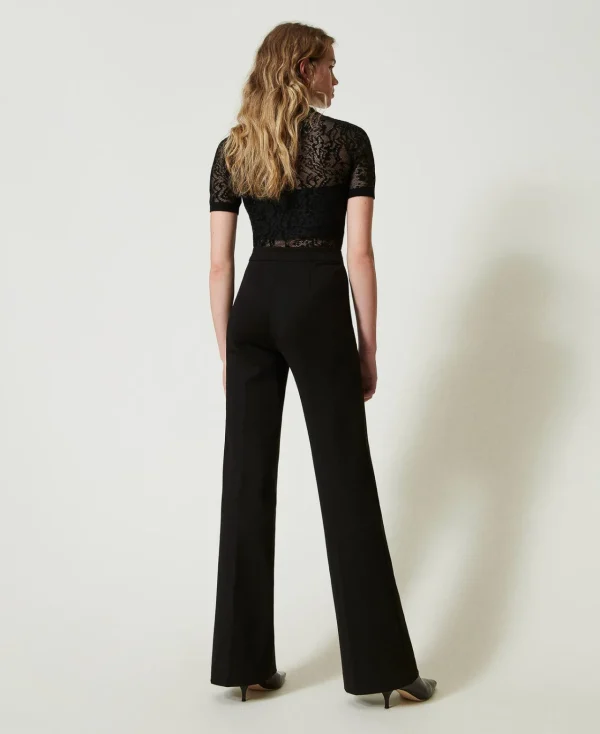 pantalon_droit_avec_bride_3.webp Pantalons Élégants | Pantalons Droits Et Cigarette*TWINSET Milano Pantalon Droit Avec Bride Oval T Noir