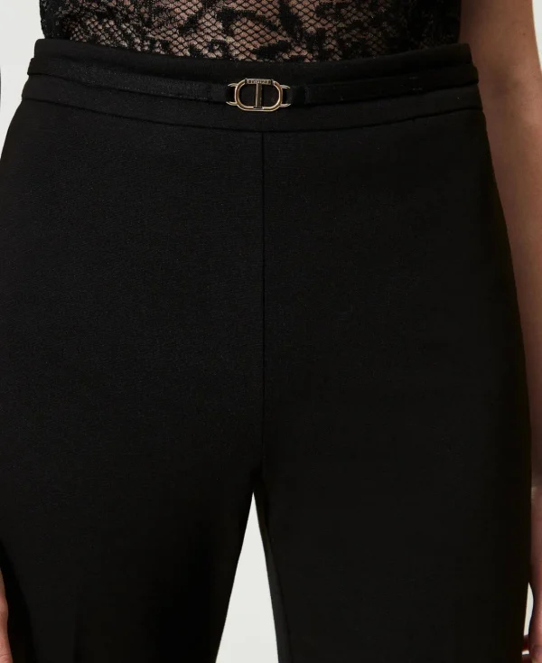 pantalon_droit_avec_bride_4.webp Pantalons Élégants | Pantalons Droits Et Cigarette*TWINSET Milano Pantalon Droit Avec Bride Oval T Noir
