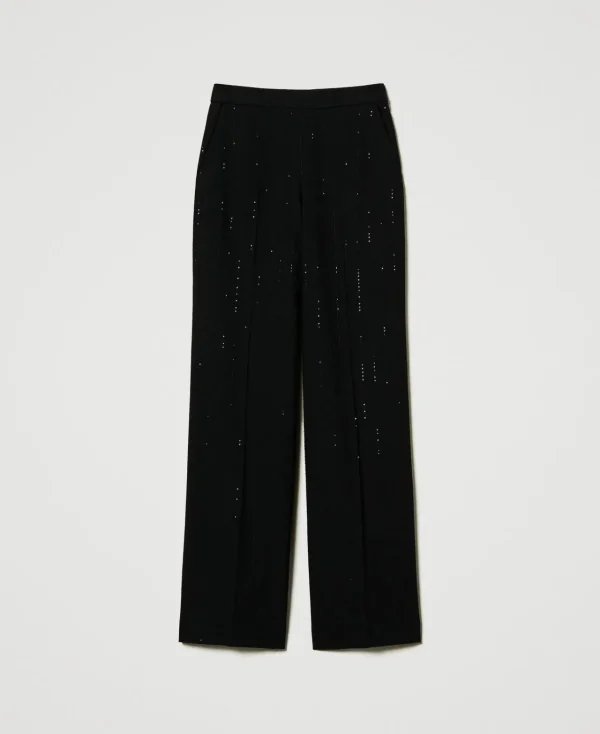 pantalon_en_drap_avec_seq_1.webp Pantalons Élégants | Pantalons Larges Et Palazzo*TWINSET Milano Pantalon En Drap Avec Sequins Noir