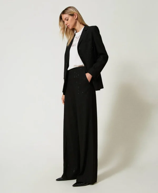 pantalon_en_drap_avec_seq_2.webp Pantalons Élégants | Pantalons Larges Et Palazzo*TWINSET Milano Pantalon En Drap Avec Sequins Noir