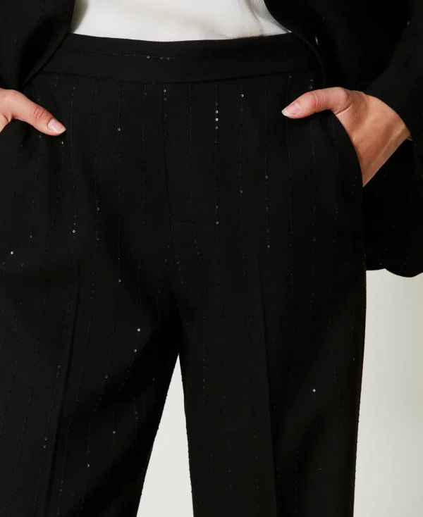 pantalon_en_drap_avec_seq_4.webp Pantalons Élégants | Pantalons Larges Et Palazzo*TWINSET Milano Pantalon En Drap Avec Sequins Noir