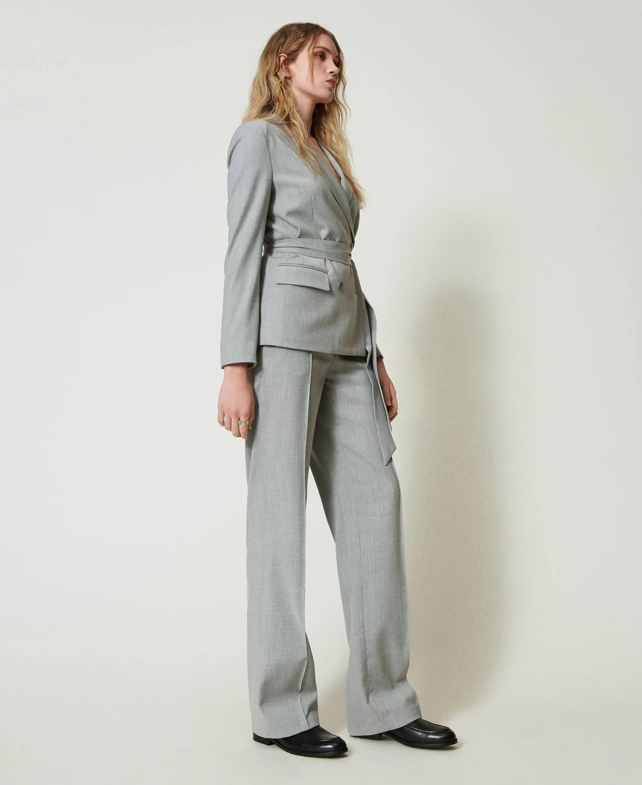 pantalon_en_laine_mlange__0.webp Pantalons Élégants | Pantalons Droits Et Cigarette*TWINSET Milano Pantalon En Laine Mélangée Avec Pli Gris moyen chiné
