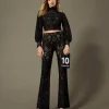 pantalon_en_maille_floral_0.webp Pantalons Élégants | Pantalons Droits Et Cigarette*TWINSET Milano Pantalon En Maille Florale Au Crochet Noir