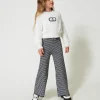 Pantalons Et Jeans*TWINSET Milano Pantalon En Maille Jacquard Pied-de-poule Bicolore Blanc Cassé / Noir