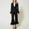 pantalon_en_satin_avec_pl_0.webp Pantalons Élégants | Pantalons Droits Et Cigarette*TWINSET Milano Pantalon En Satin Avec Plumes Noir