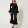 pantalon_en_satin_avec_pl_5.webp Pantalons Élégants | Pantalons Droits Et Cigarette*TWINSET Milano Pantalon En Satin Avec Plumes Noir