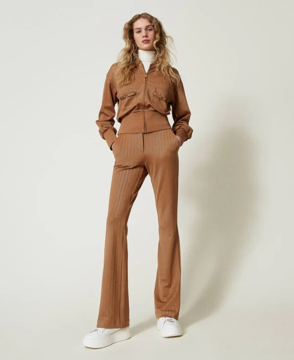 pantalon_en_scuba_jacquar_0.webp Pantalons Évasés*TWINSET Milano Pantalon En Scuba Jacquard Caramel Camel