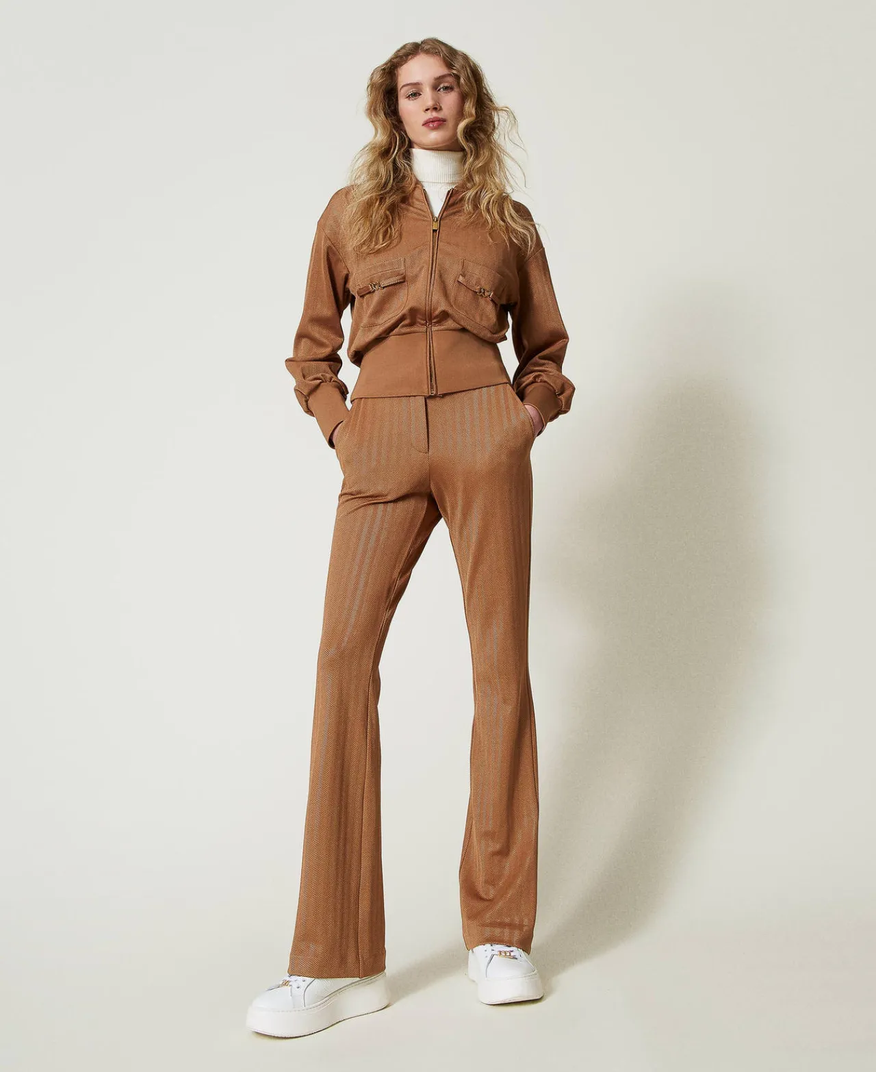 Pantalons Évasés*TWINSET Milano Pantalon En Scuba Jacquard Caramel Camel