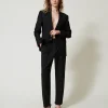 pantalon_en_serg_de_laine_2.webp Pantalons Élégants | Pantalons Droits Et Cigarette*TWINSET Milano Pantalon En Sergé De Laine Mélangée Noir