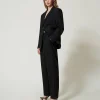 pantalon_en_serg_de_laine_3.webp Pantalons Élégants | Pantalons Droits Et Cigarette*TWINSET Milano Pantalon En Sergé De Laine Mélangée Noir