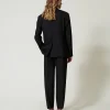 pantalon_en_serg_de_laine_4.webp Pantalons Élégants | Pantalons Droits Et Cigarette*TWINSET Milano Pantalon En Sergé De Laine Mélangée Noir