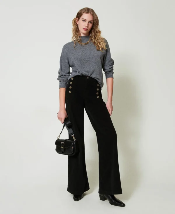 Pantalons Élégants | Pantalons Larges Et Palazzo*TWINSET Milano Pantalon En Velours Avec Boutons Noir