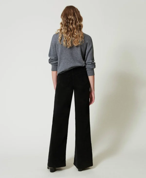Pantalons Élégants | Pantalons Larges Et Palazzo*TWINSET Milano Pantalon En Velours Avec Boutons Noir