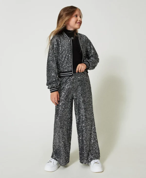 Pantalons Et Jeans*TWINSET Milano Pantalon Palazzo Avec Sequins All-over Canon de Fusil Métallisé