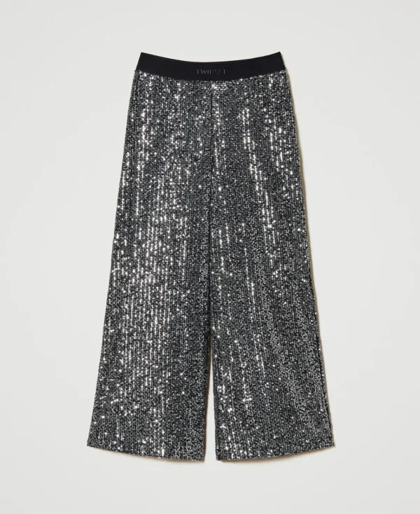 Pantalons Et Jeans*TWINSET Milano Pantalon Palazzo Avec Sequins All-over Canon de Fusil Métallisé