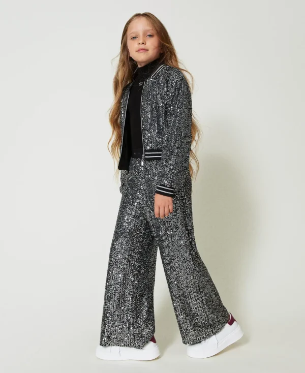 Pantalons Et Jeans*TWINSET Milano Pantalon Palazzo Avec Sequins All-over Canon de Fusil Métallisé