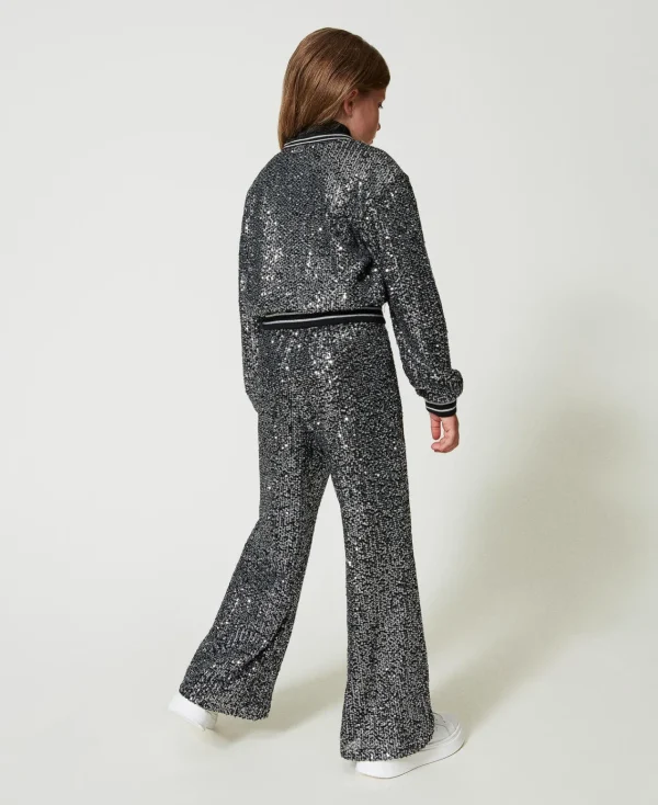 Pantalons Et Jeans*TWINSET Milano Pantalon Palazzo Avec Sequins All-over Canon de Fusil Métallisé