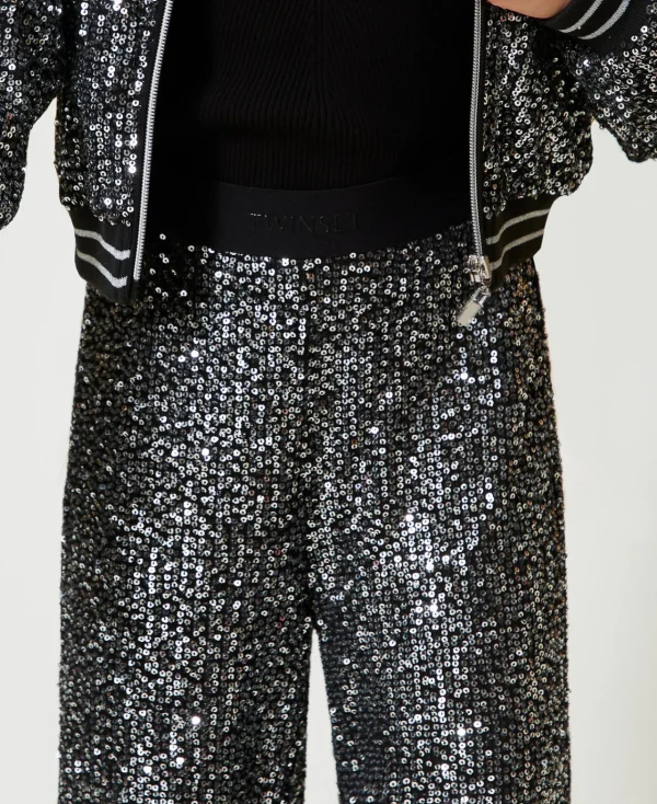 Pantalons Et Jeans*TWINSET Milano Pantalon Palazzo Avec Sequins All-over Canon de Fusil Métallisé
