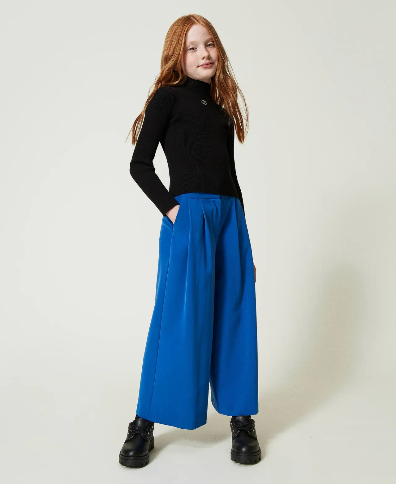 pantalon_palazzo_en_flane_0.webp Pantalons Et Jeans*TWINSET Milano Pantalon Palazzo En Flanelle Bleu « Surf »