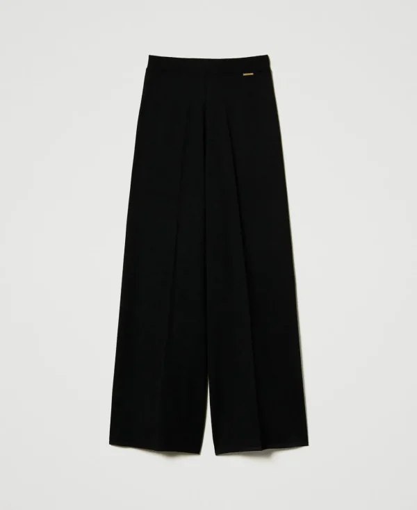 pantalon_palazzo_en_laine_1.webp Pantalons Larges Et Palazzo*TWINSET Milano Pantalon Palazzo En Laine Mélangée Noir