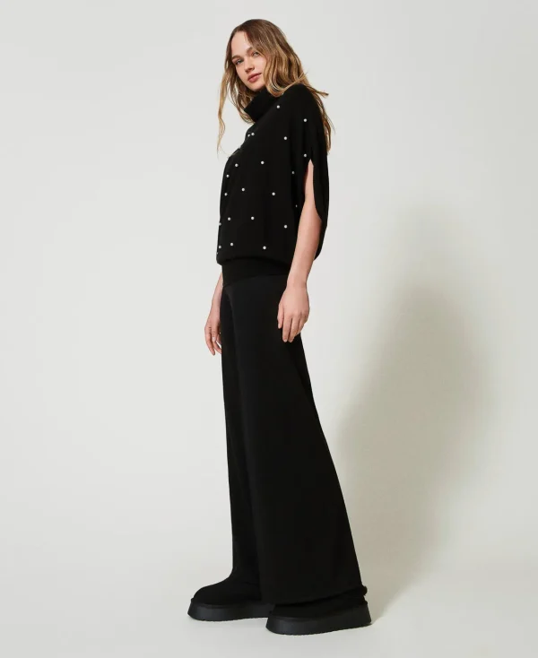 pantalon_palazzo_en_laine_2.webp Pantalons Larges Et Palazzo*TWINSET Milano Pantalon Palazzo En Laine Mélangée Noir