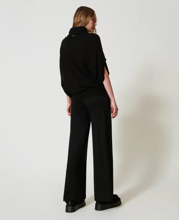 pantalon_palazzo_en_laine_3.webp Pantalons Larges Et Palazzo*TWINSET Milano Pantalon Palazzo En Laine Mélangée Noir