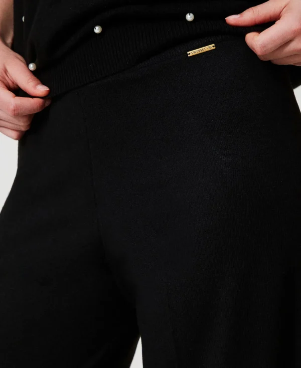 pantalon_palazzo_en_laine_4.webp Pantalons Larges Et Palazzo*TWINSET Milano Pantalon Palazzo En Laine Mélangée Noir