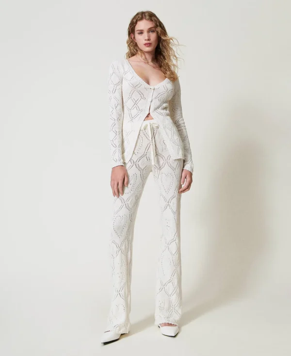 pantalon_sans_coutures_en_0.webp Pantalons Droits Et Cigarette*TWINSET Milano Pantalon Sans Coutures En Fil Treeblend Blanc Neige