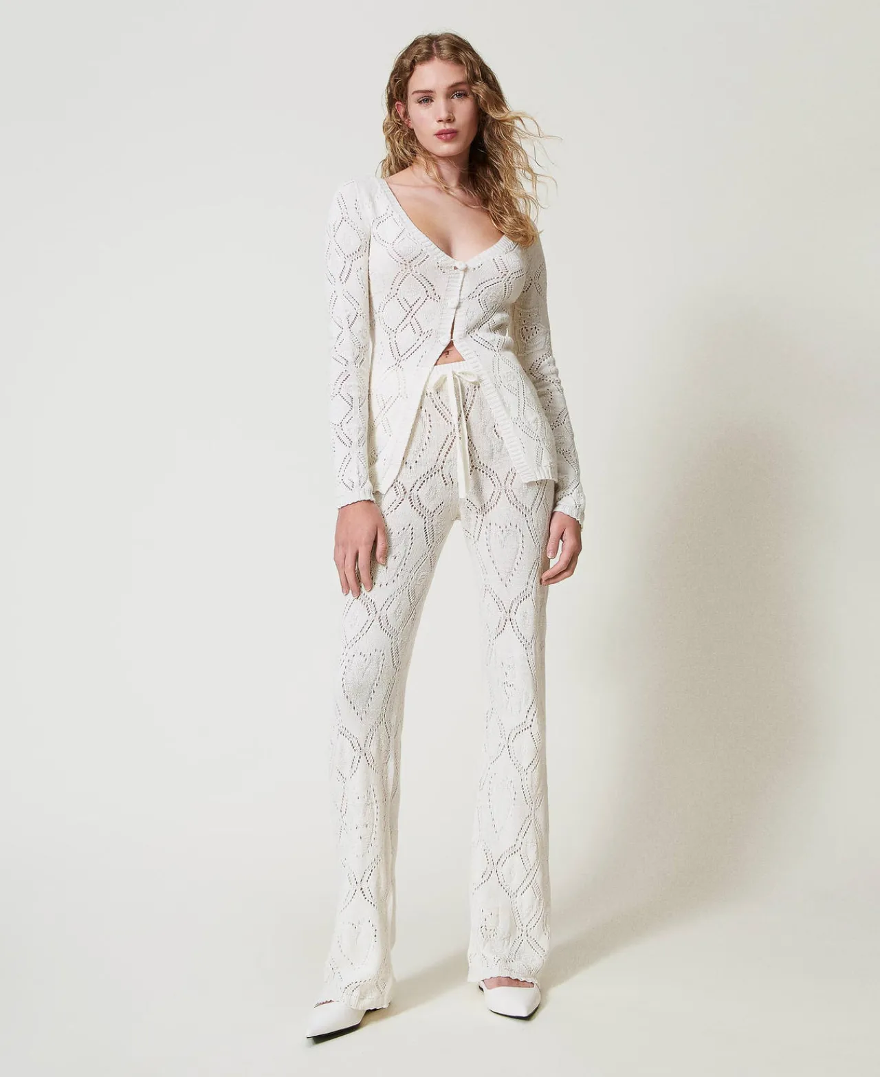 pantalon_sans_coutures_en_0.webp Pantalons Droits Et Cigarette*TWINSET Milano Pantalon Sans Coutures En Fil Treeblend Blanc Neige