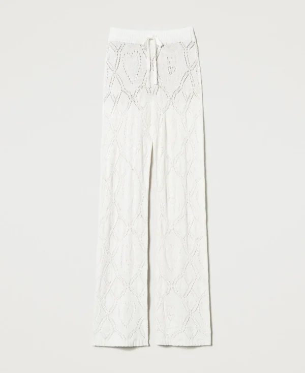 pantalon_sans_coutures_en_1.webp Pantalons Droits Et Cigarette*TWINSET Milano Pantalon Sans Coutures En Fil Treeblend Blanc Neige