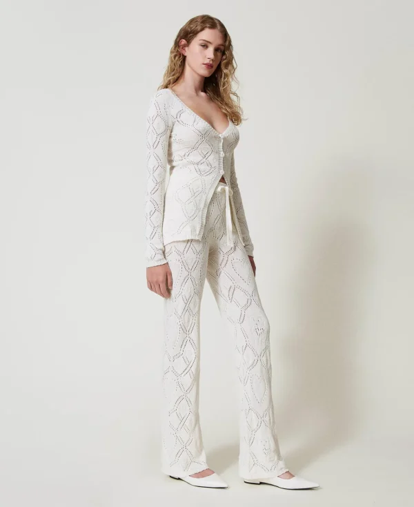 pantalon_sans_coutures_en_2.webp Pantalons Droits Et Cigarette*TWINSET Milano Pantalon Sans Coutures En Fil Treeblend Blanc Neige