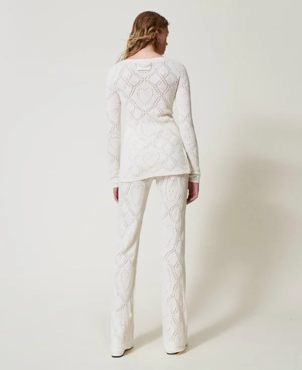 pantalon_sans_coutures_en_3.webp Pantalons Droits Et Cigarette*TWINSET Milano Pantalon Sans Coutures En Fil Treeblend Blanc Neige