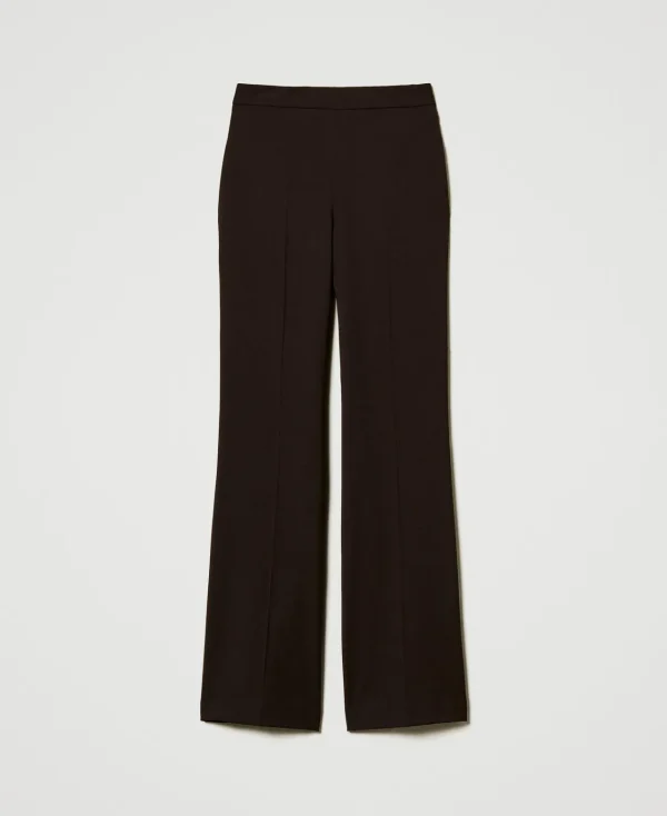 pantalon_taille_haute_en__1-1.webp Pantalons Élégants | Pantalons Droits Et Cigarette*TWINSET Milano Pantalon Taille Haute En Laine Stretch Coffee Chocolate