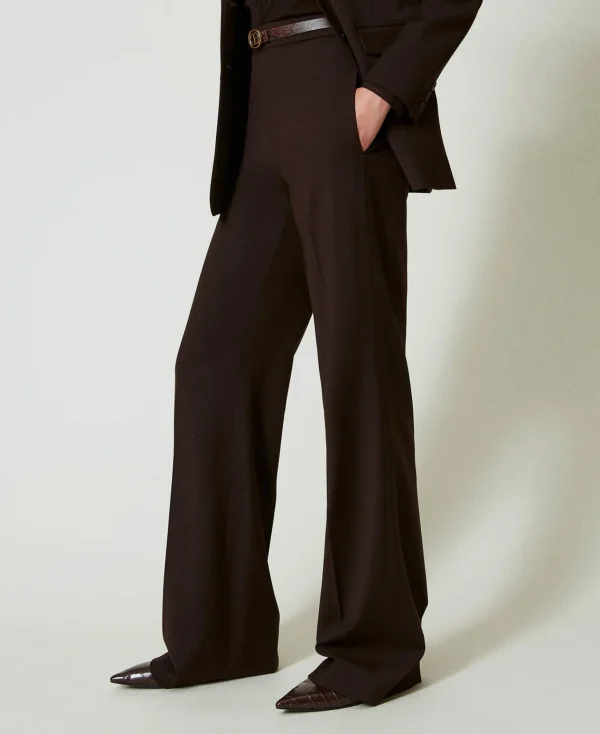 pantalon_taille_haute_en__2-1.webp Pantalons Élégants | Pantalons Droits Et Cigarette*TWINSET Milano Pantalon Taille Haute En Laine Stretch Coffee Chocolate