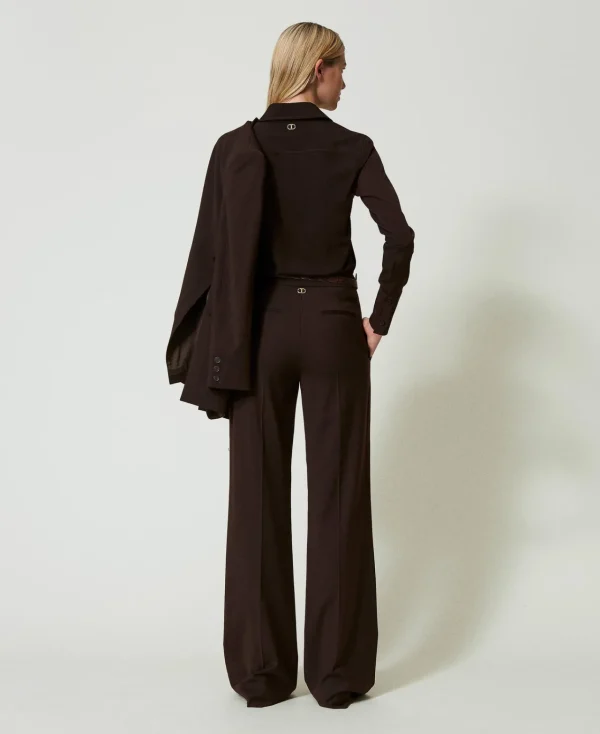 pantalon_taille_haute_en__3-1.webp Pantalons Élégants | Pantalons Droits Et Cigarette*TWINSET Milano Pantalon Taille Haute En Laine Stretch Coffee Chocolate