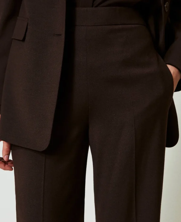 pantalon_taille_haute_en__4-1.webp Pantalons Élégants | Pantalons Droits Et Cigarette*TWINSET Milano Pantalon Taille Haute En Laine Stretch Coffee Chocolate