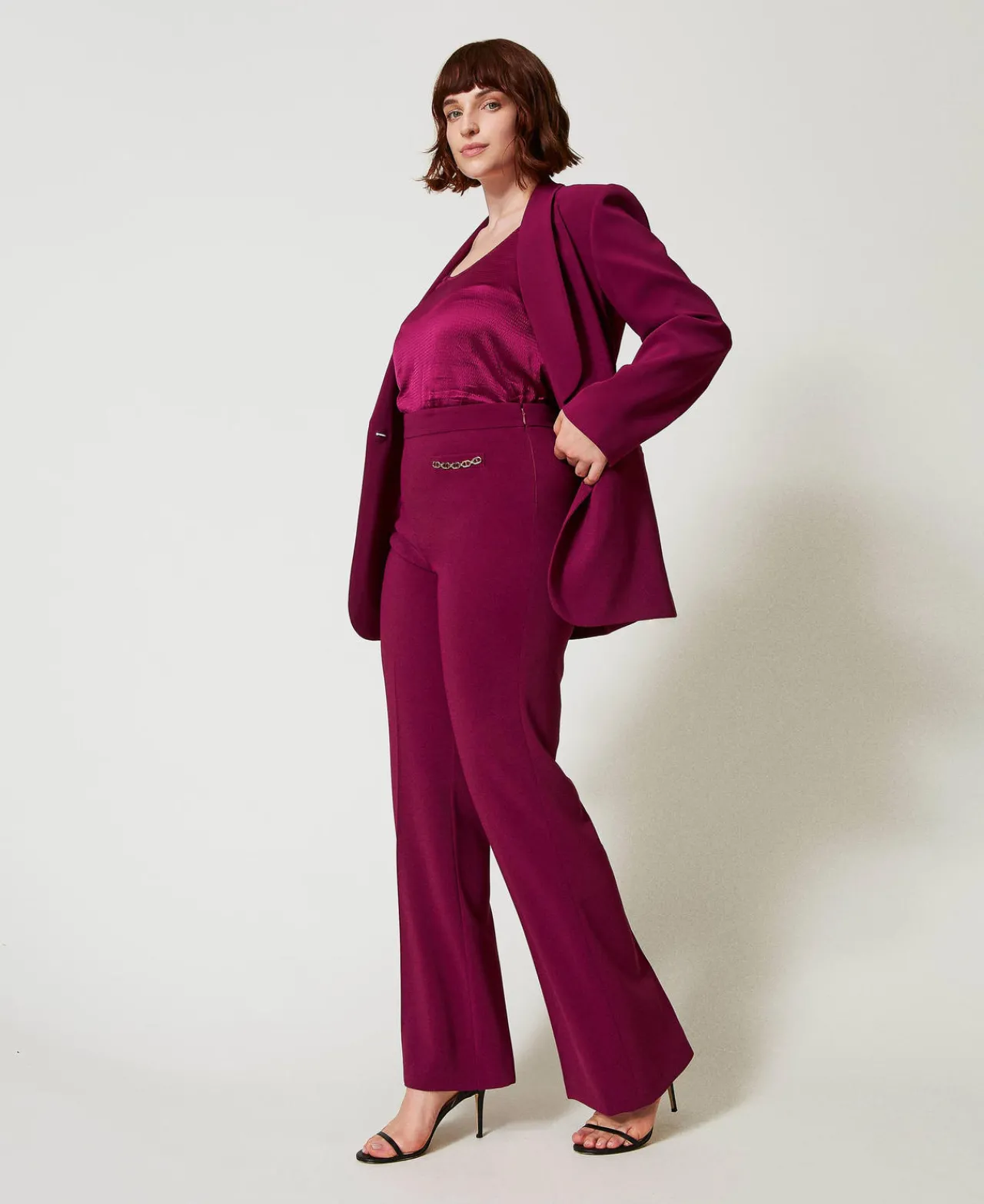 Pantalons Évasés*TWINSET Milano Pantalon évasé Avec Chaîne Oval T Violet « Prune Rouge »