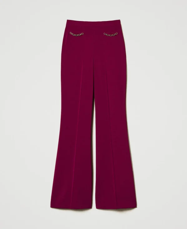 pantalon_vas_avec_chane_o_1.webp Pantalons Évasés*TWINSET Milano Pantalon évasé Avec Chaîne Oval T Violet « Prune Rouge »