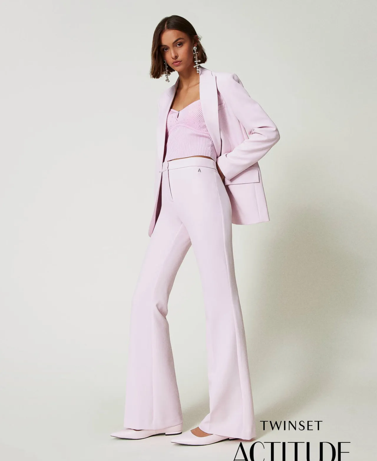 Pantalons Évasés*TWINSET Milano Pantalon évasé Avec Crêpe Cady Rose « Pink Tulle »