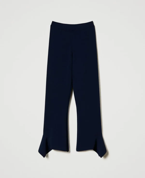 pantalon_vas_en_maille_av_1.webp Pantalons Évasés*TWINSET Milano Pantalon évasé En Maille Avec Volant Indigo