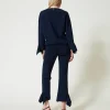 pantalon_vas_en_maille_av_3.webp Pantalons Évasés*TWINSET Milano Pantalon évasé En Maille Avec Volant Indigo