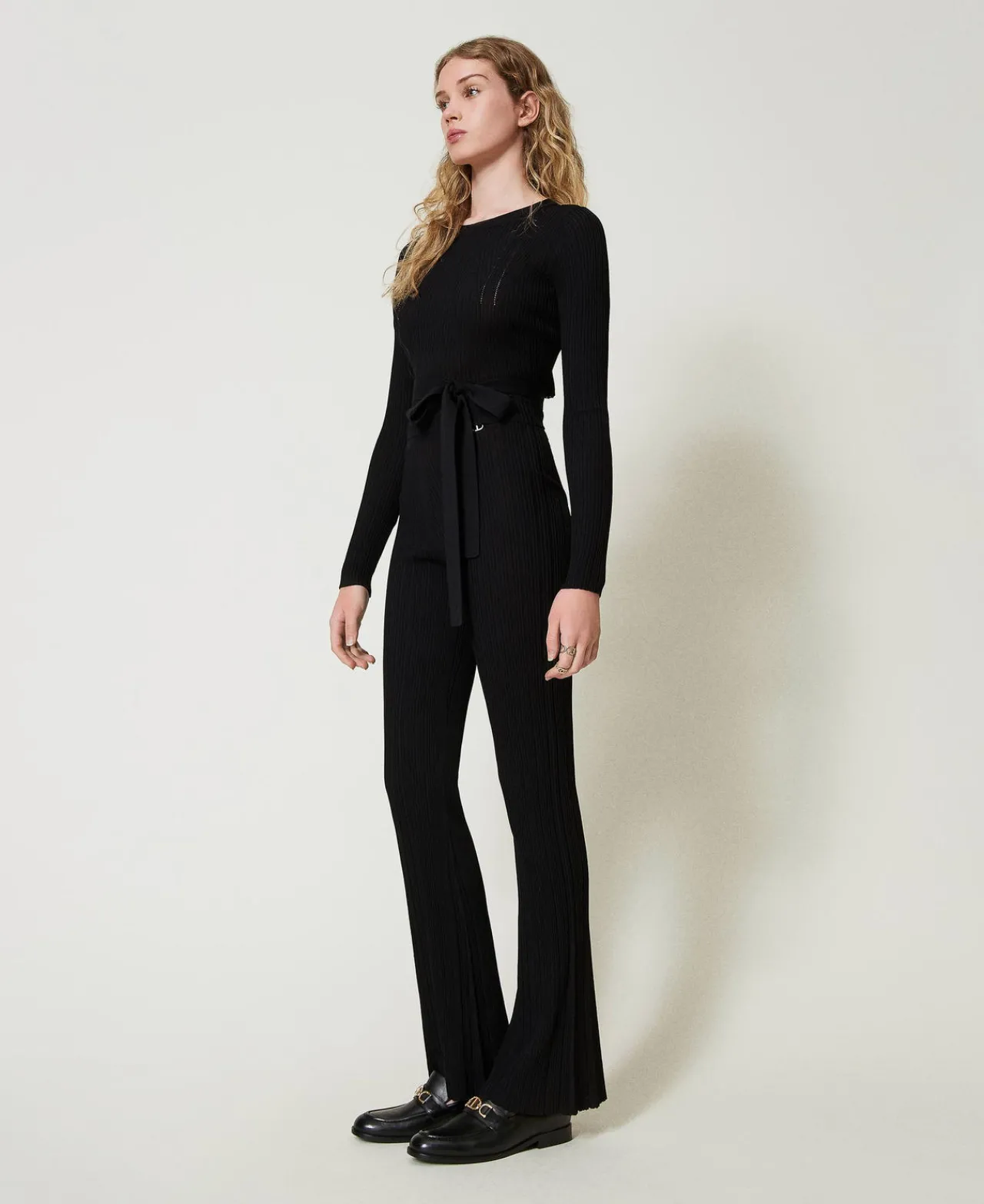 Pantalons Évasés*TWINSET Milano Pantalon évasé En Maille Côtelée Noir